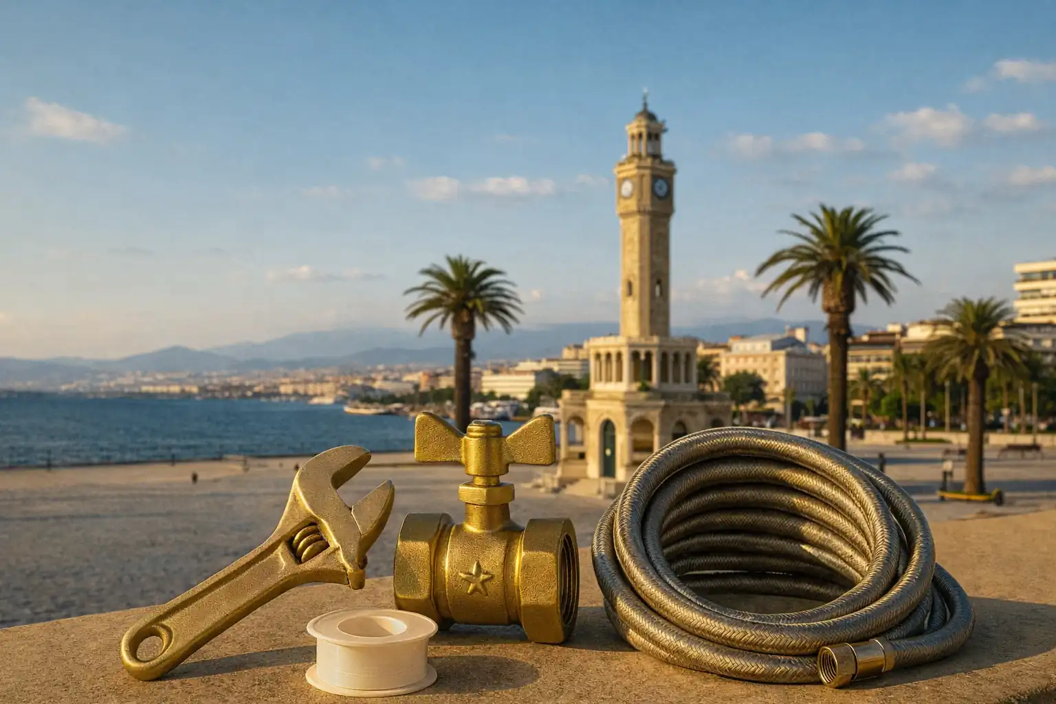 İzmir Karşıyaka'da sıhhi tesisat hizmeti sunan ekip