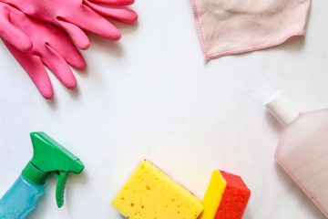 Eldiven, sünger ve spreyli temizlik seti