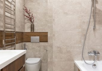 Klozet ve askılığıyla banyo köşesi